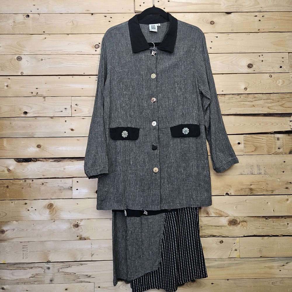 Usindo Skirt Top Set Medium Women's Black Midi Boho Art to Wear Artsy Lagenlook